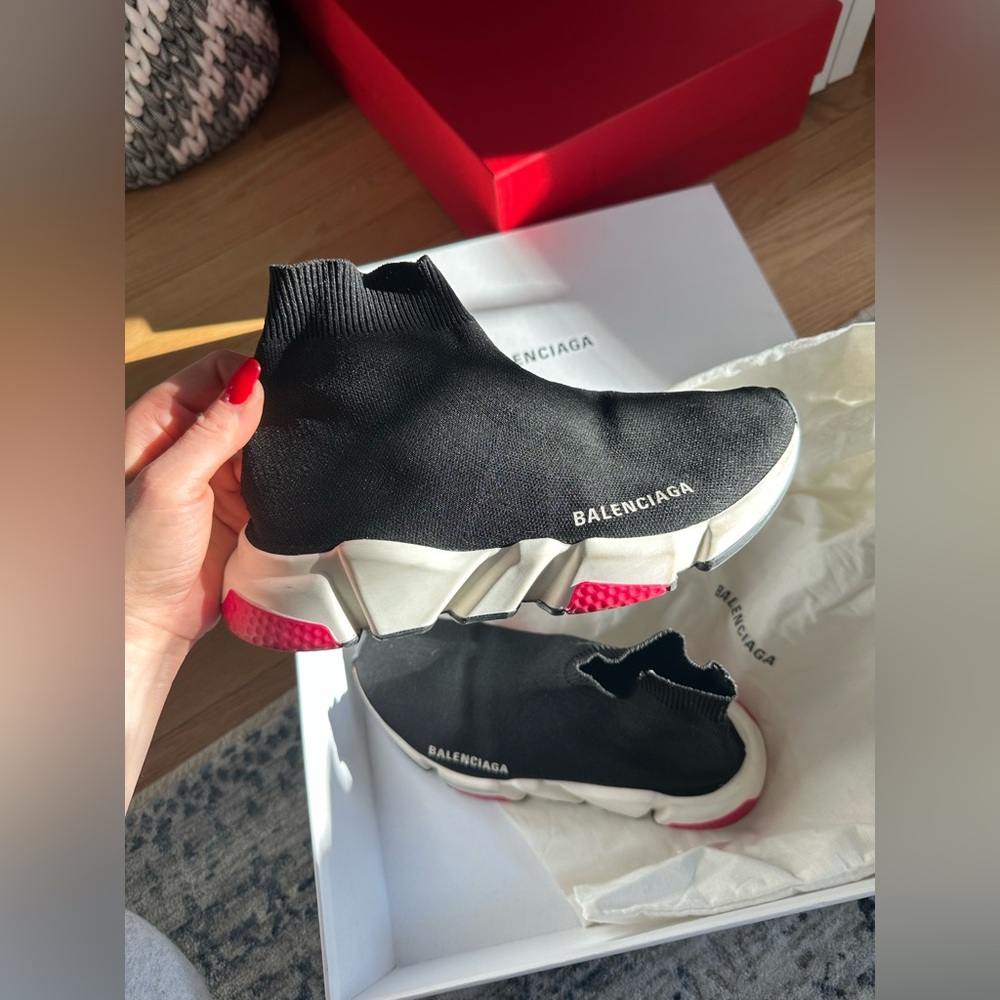Balenciaga speed shoes. Size 38 EU. (Size 7.5 US) Black white and pink. - Picture 3 of 16